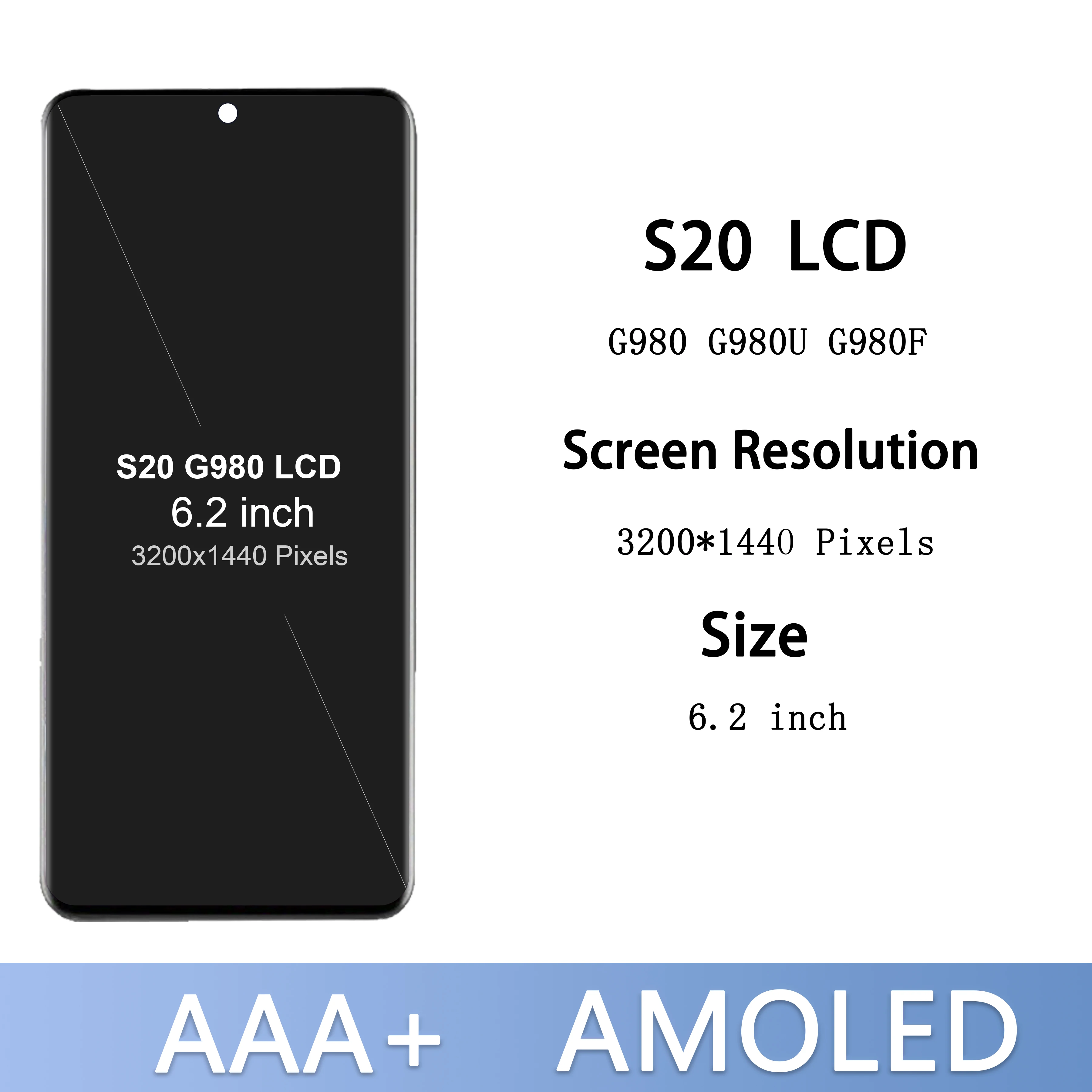 AMOLED LCD With Frame For SAMSUNG S20 LCD G980 SM-G980F SM-G980F/DS Display Touch Screen Digitizer Assembly Replace No defects