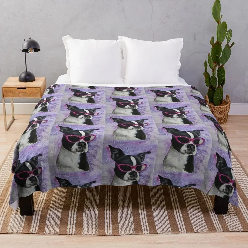 

Diva - Boston Terrier Throw Blanket Sofa Kid'S Soft Plaid Polar Blankets