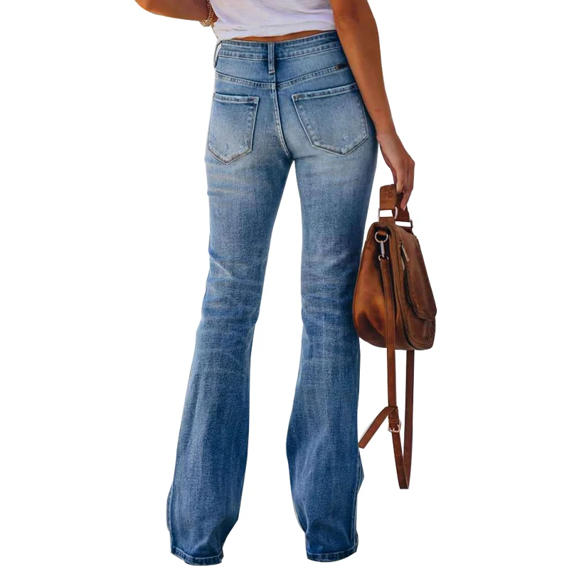 Jeans da donna 2024 primavera e autunno nuovo stile Micro-svasato a vita alta elastico Casual dimagrante pantaloni blu retrò