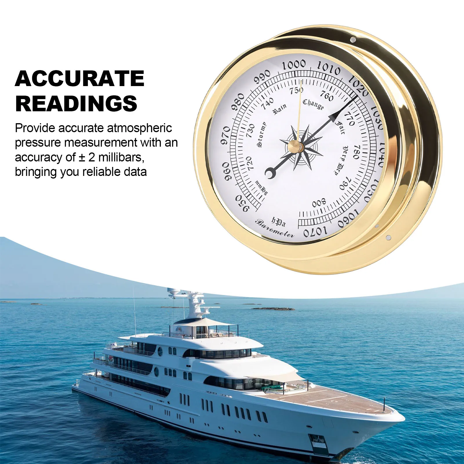 1Pc 4.7Inch Boat Brass Barometer Accurate Air Pressure Measurement for Yachts Cargo Ships Vessels Boat Accessories