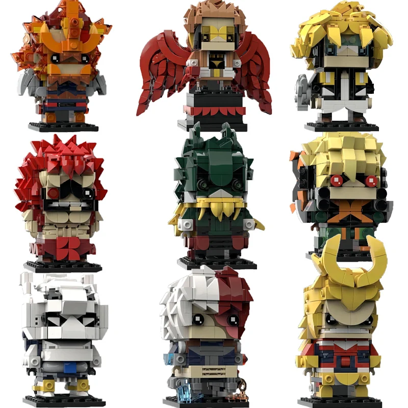 Anime Kawaii Moc Square-headed Man Building Blocks Toy Model My Hero Academia Figure Character Series Ornament Birthday Gift