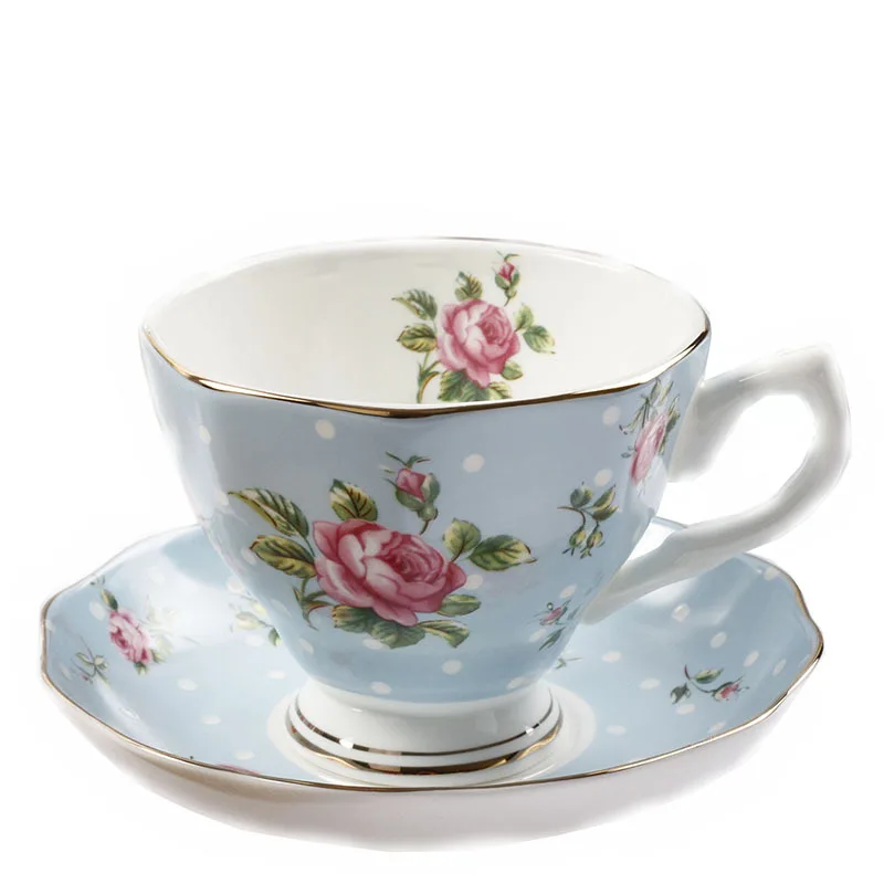 Creative Bone China Flower Tea Cup And Saucer Set Ceramic Coffee Cup Set British Black Tea Cup Chinese Wedding Tea Set