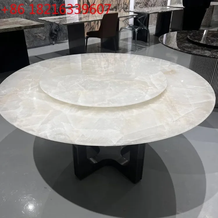 YAO stone dining table house classic white ice jade natural marble dining table round turntable