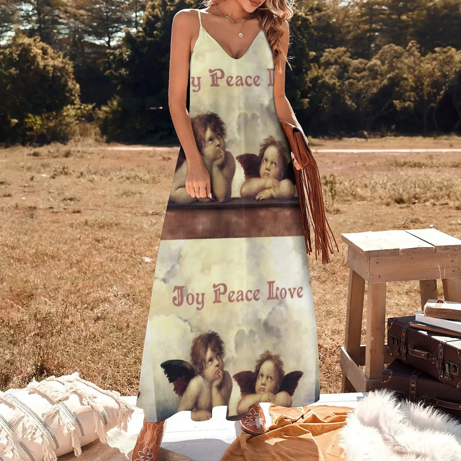 RENAISSANCE ANGELS Winged Cherubs Joy Peace Love Sleeveless Dress evening dress womens clothing