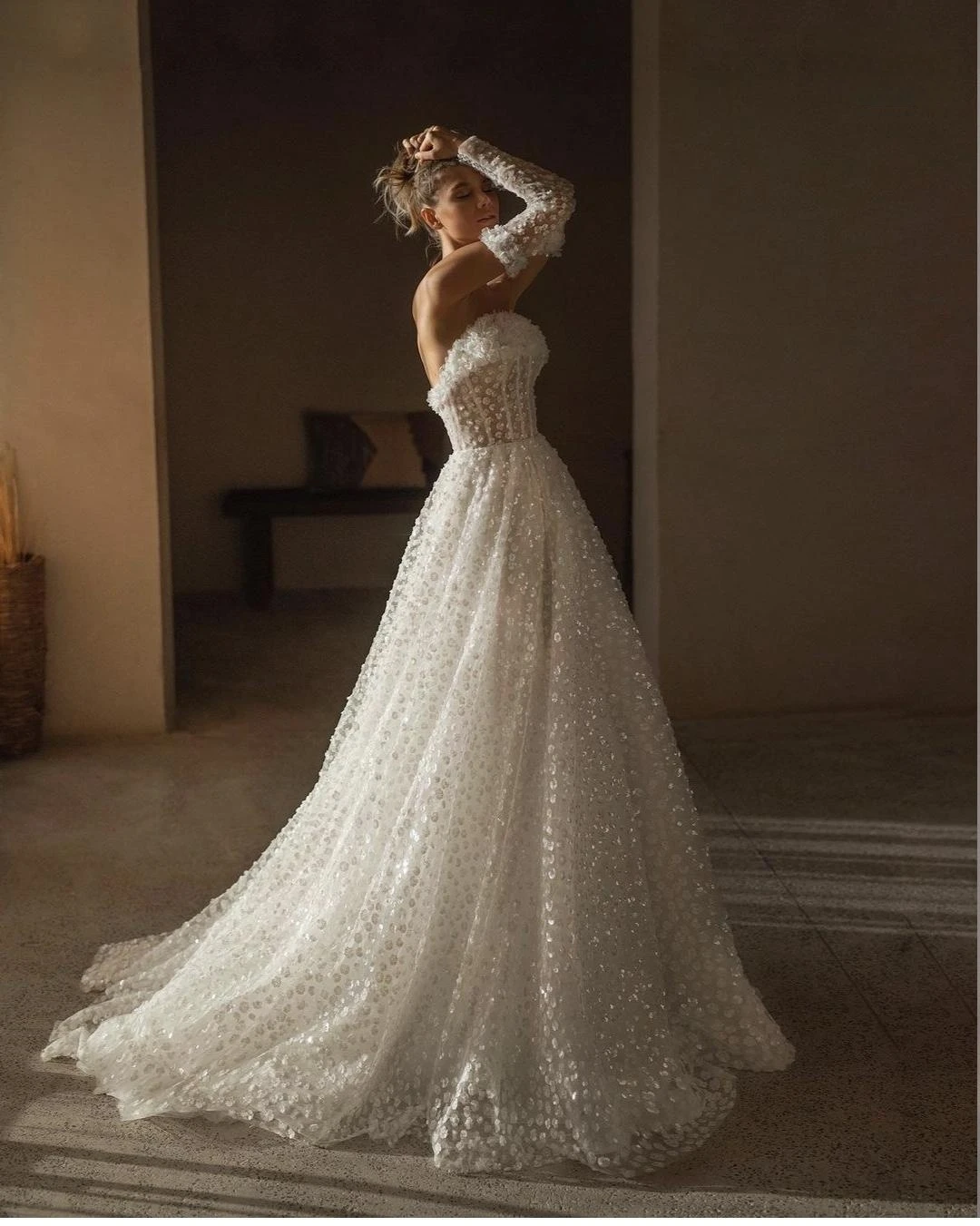 Aline abito da sposa fiori 3d per le donne personalizza per misurare abiti da sposa lunghezza del pavimento Robe De Mariee maniche Datachable 2023