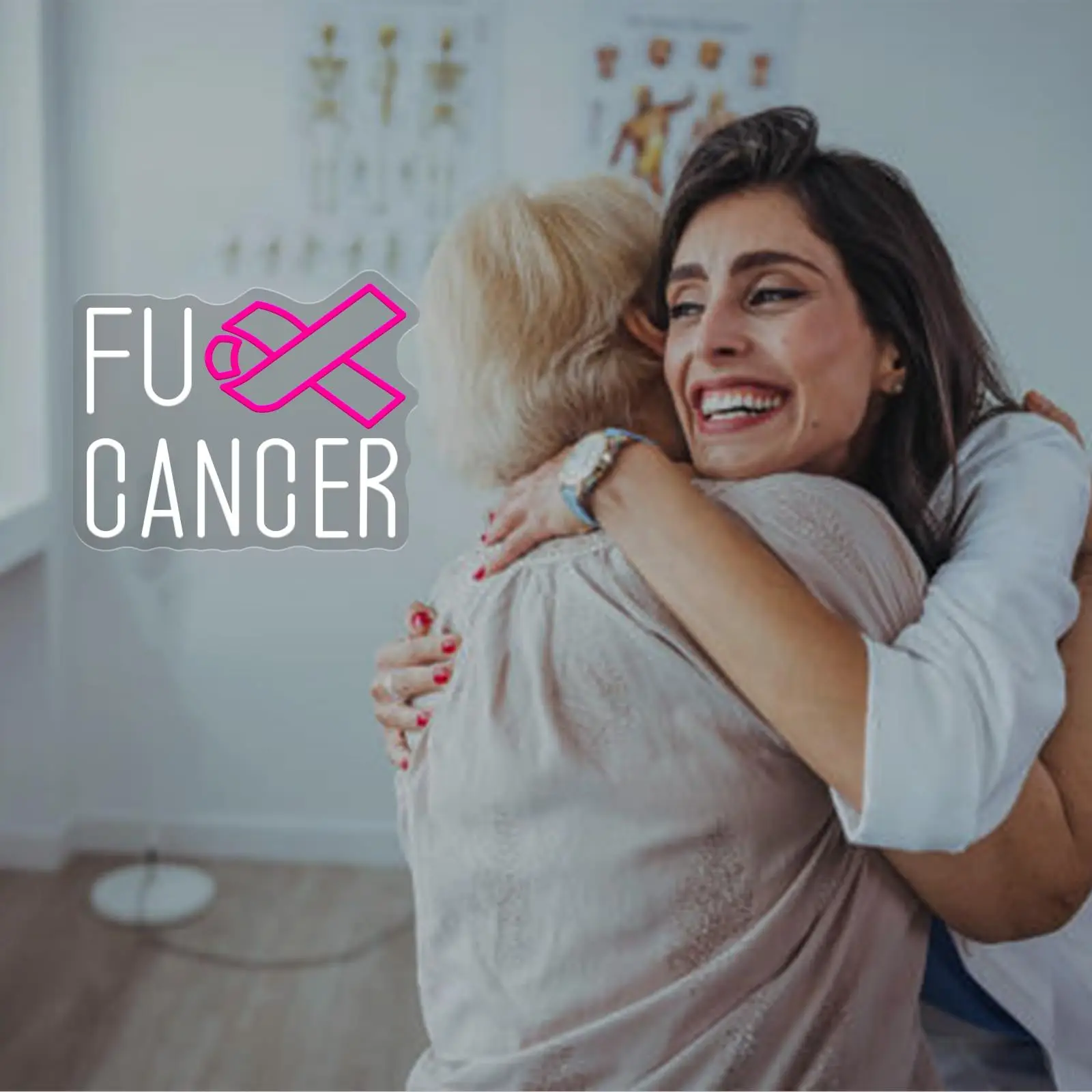 FU CANCER LED Neon - Transparent Acrylic Design, USB Powered Dimmable LED Neon, Fit Wellness Center, Party, Men's Cave Wall Art