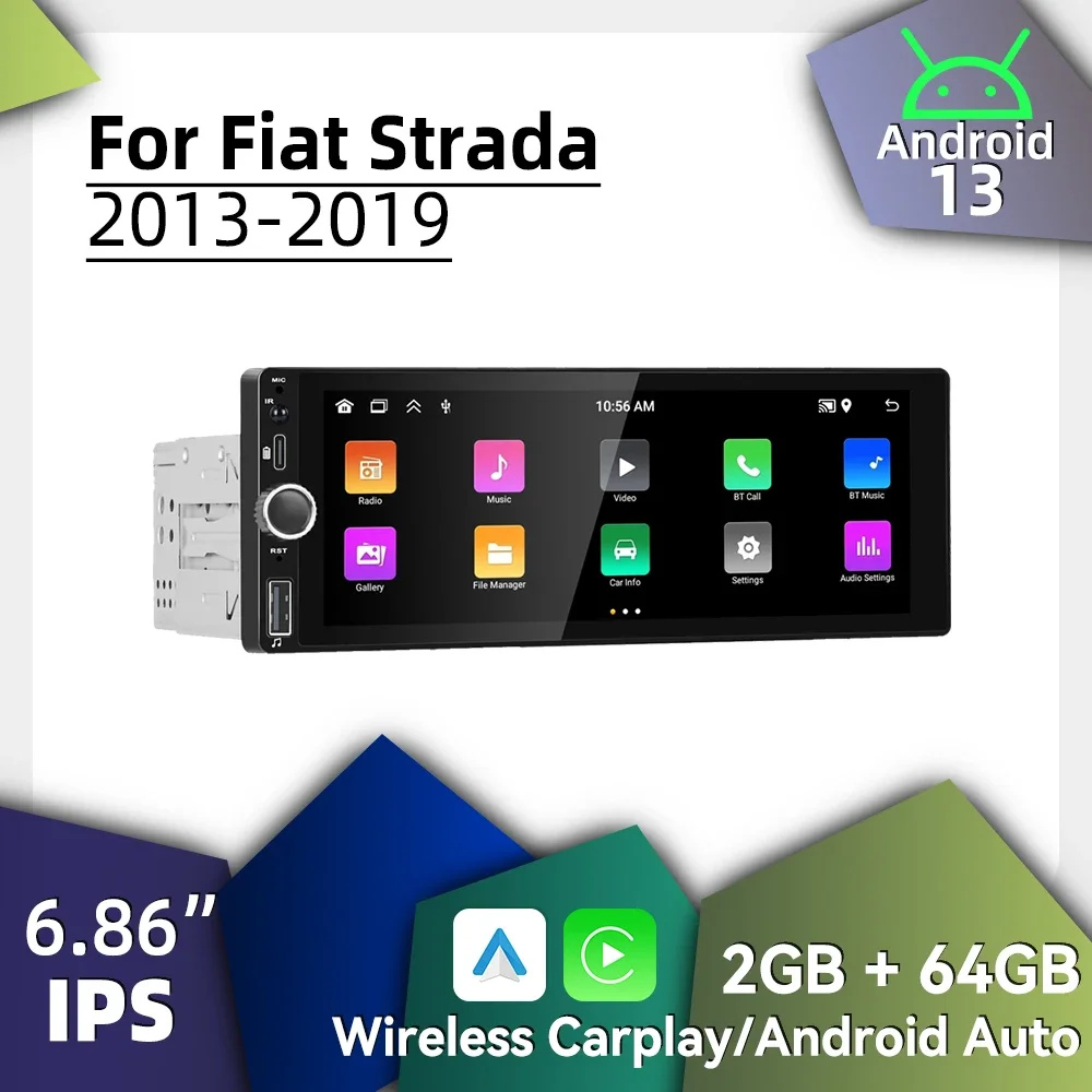 

Carplay Android Auto 1Din Радио Android для Fiat Strada 2013-2019 6,86 "Экран Автомобильный мультимедийный стерео головное устройство GPS BT навигация