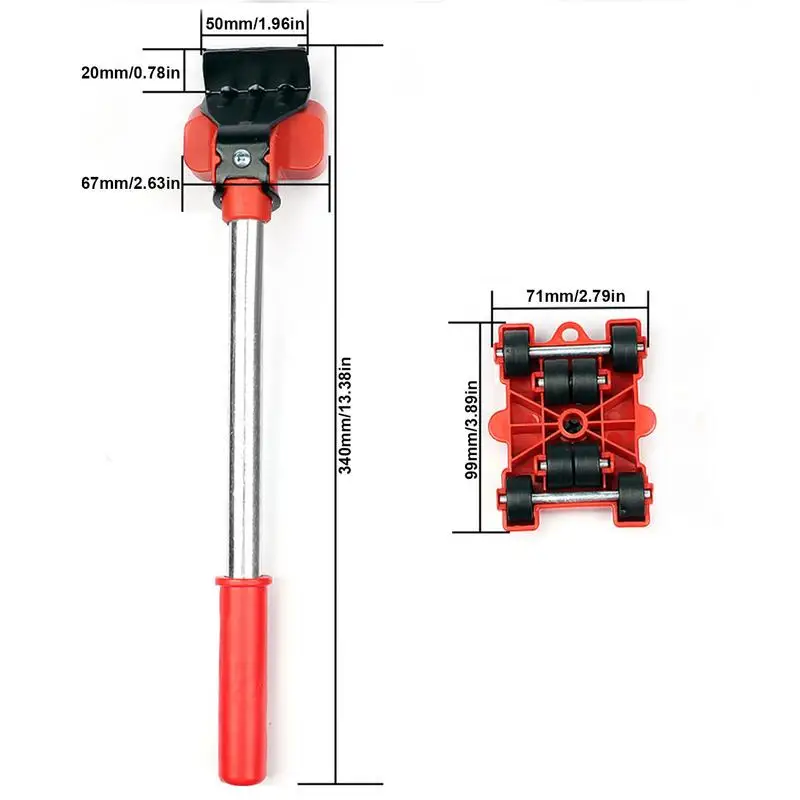 Herramienta para Mover muebles, Kit de herramientas para Mover muebles de alta resistencia, con rodillos de 4 ruedas y barra de elevación de altura