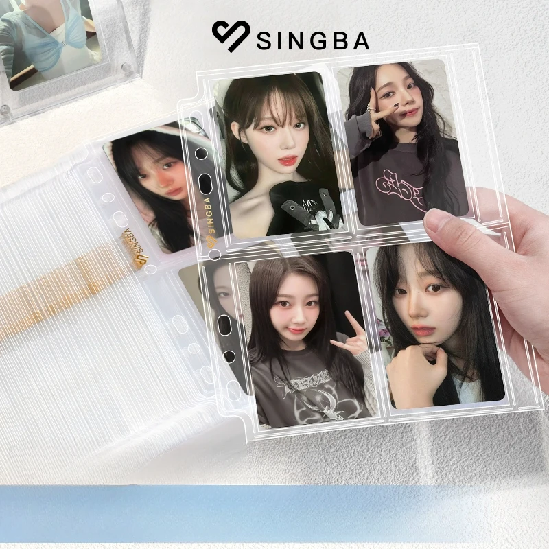 SINGBA New 10pcs Clear Sheets Sleeve Acid Free-No PP Loose-leaf Refills Pages for A5 Binder 4grid Pocket 3inch Photocard Protect