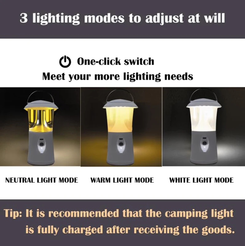 فانوس تخييم قابل لإعادة الشحن، 200LM 360 °   مصباح خيمة LED مع 3 أوضاع تعتيم ستبليس، ضوء طوارئ محمول قابل للطي بقدرة 1200 مللي أمبير في الساعة