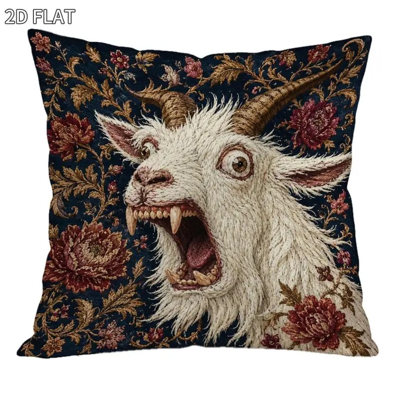 1PC Goat Head Floral Print Pillow Cover Dark Blue Golden Leaf Red Flower Decorative Throw Pillow Sofa Couch Bedroom Home Decor