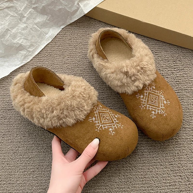 

Fur Women's Boots Flats Casual Cotton Shoes Suede Sport New Winter Boots 2025 Warm Short Plush Cozy Loafers Snow Botas De Mujer