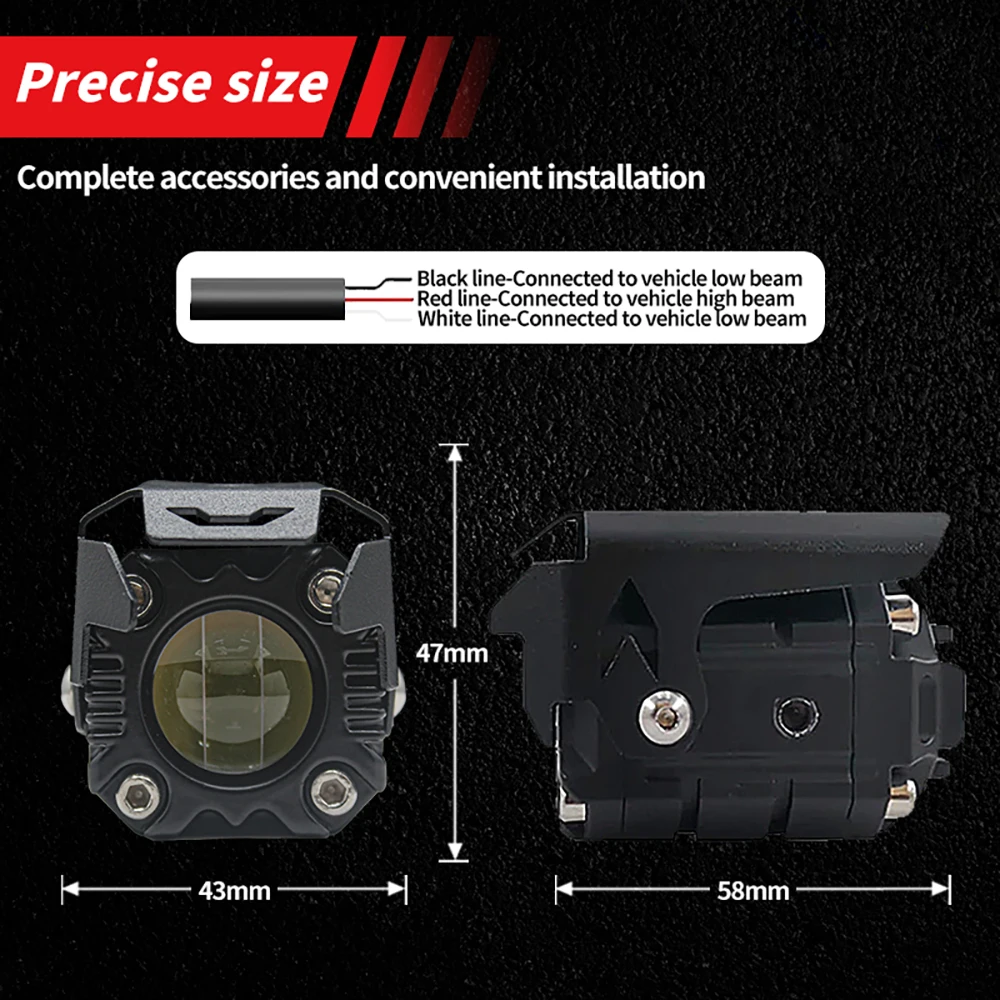 2pcs Motorcycle Spotlight Headlight LED Lens Hi/Low Beam Driving Spot Fog Lights Auxiliary light For Motorbike Off-road