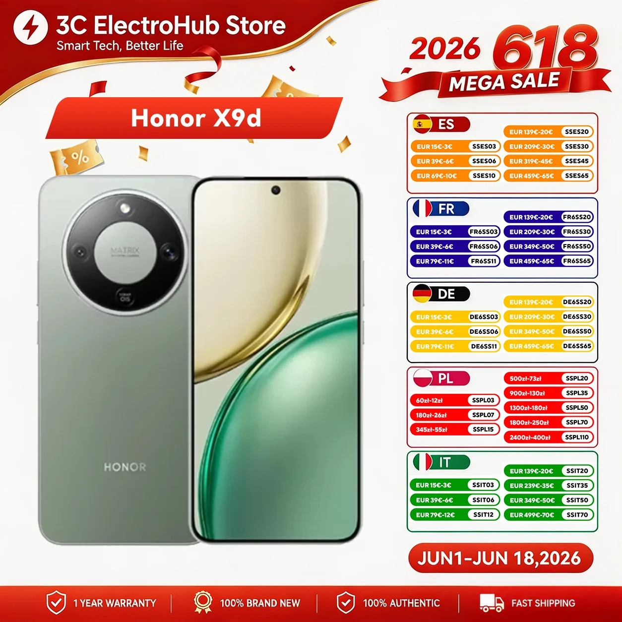 Smartphone HONOR X9d version globale, écran 6,79" AMOLED, batterie 8300 mAh, appareil photo 108 MP, NFC