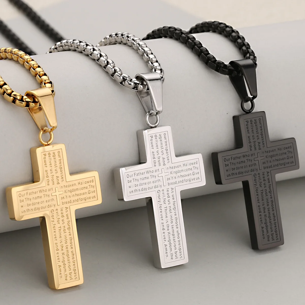 

christian necklace Hiphop Rock Crucifix Cross Stainless Steel Pendant Necklaces For Men Boys Black Metal Clavicle Chain Party