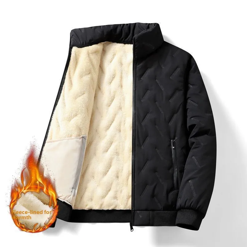 Men's Lamb Velvet Jacket Workwear Windproof Large Size Wearable Durable Fleece down Cotton Warmth Casual Long Zipper Coat