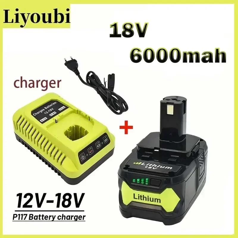 

New Ryobi 18V Wireless Power Tool BPL1820 P108P109P106RB18L50RB18L40 Replace Lithium Ion Battery 6000mAh+charger