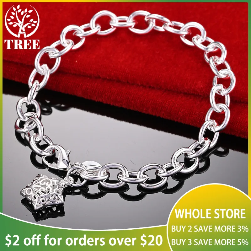 

ALITREE 925 Sterling Silver 20cm Bracelet For Woman Hollow Pentagram Chain Wedding Accessories Party Birthday Fashion Jewelry