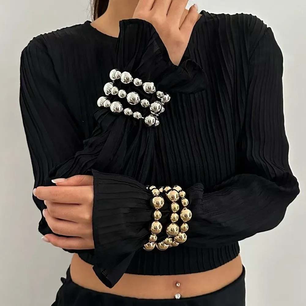 3Pcs/Set Plastics Beads Beads Chain Bracelets Gold Color Elastic Rope Big Ball Bangles Hand Jewelry Silver Color
