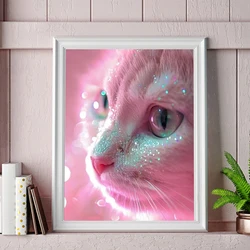 HUACAN Pink Cat Diamond Painting Cute Animal Diamond Mosaic Pixel Picture Full Round Drill Rhinestone Inlay Decoration