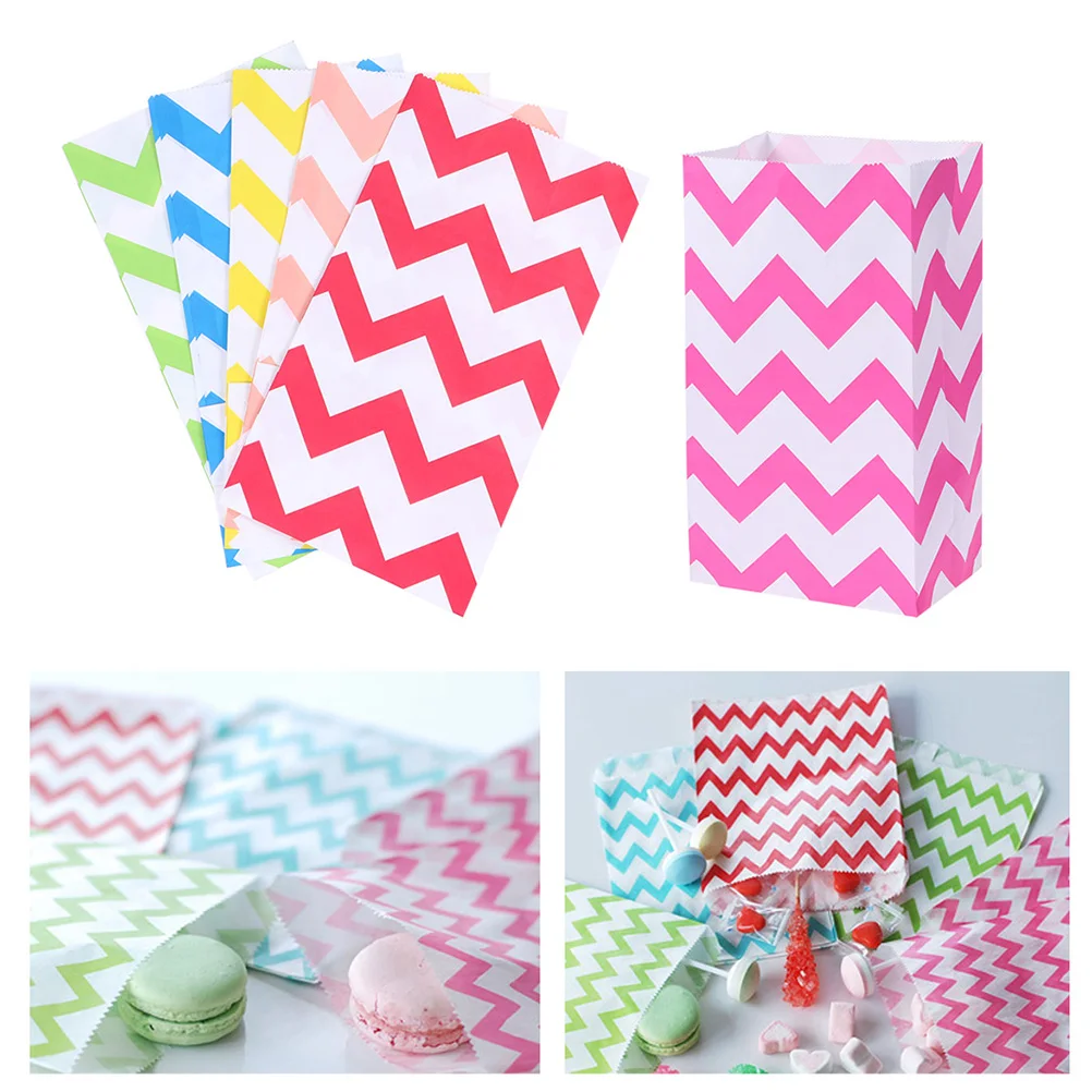 

60 pcs Oil-proof Kraft Paper Bags Multicolour Wavy Pattern Gift Bags Candy Biscuits Bread Packaging Reusable Eco-friendly Party
