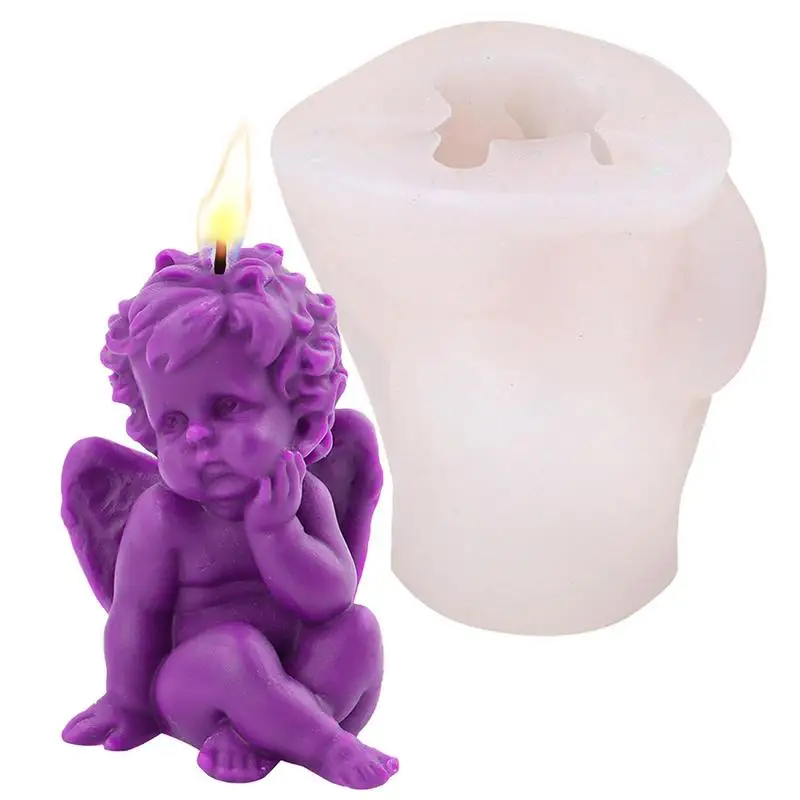 Silicone Candle Mold Little Angel Statue Candle Mold Cute Soap Molds DIY Crafts Plaster Fondant Cake Molds Cooking Tools