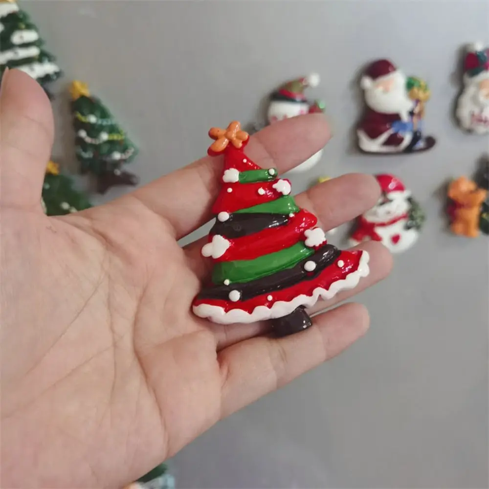 Christmas Theme Christmas Refrigerator Sticker Santa Claus Figurine Resin Christmas Tree Magnet Fridge Snowman Cartoon