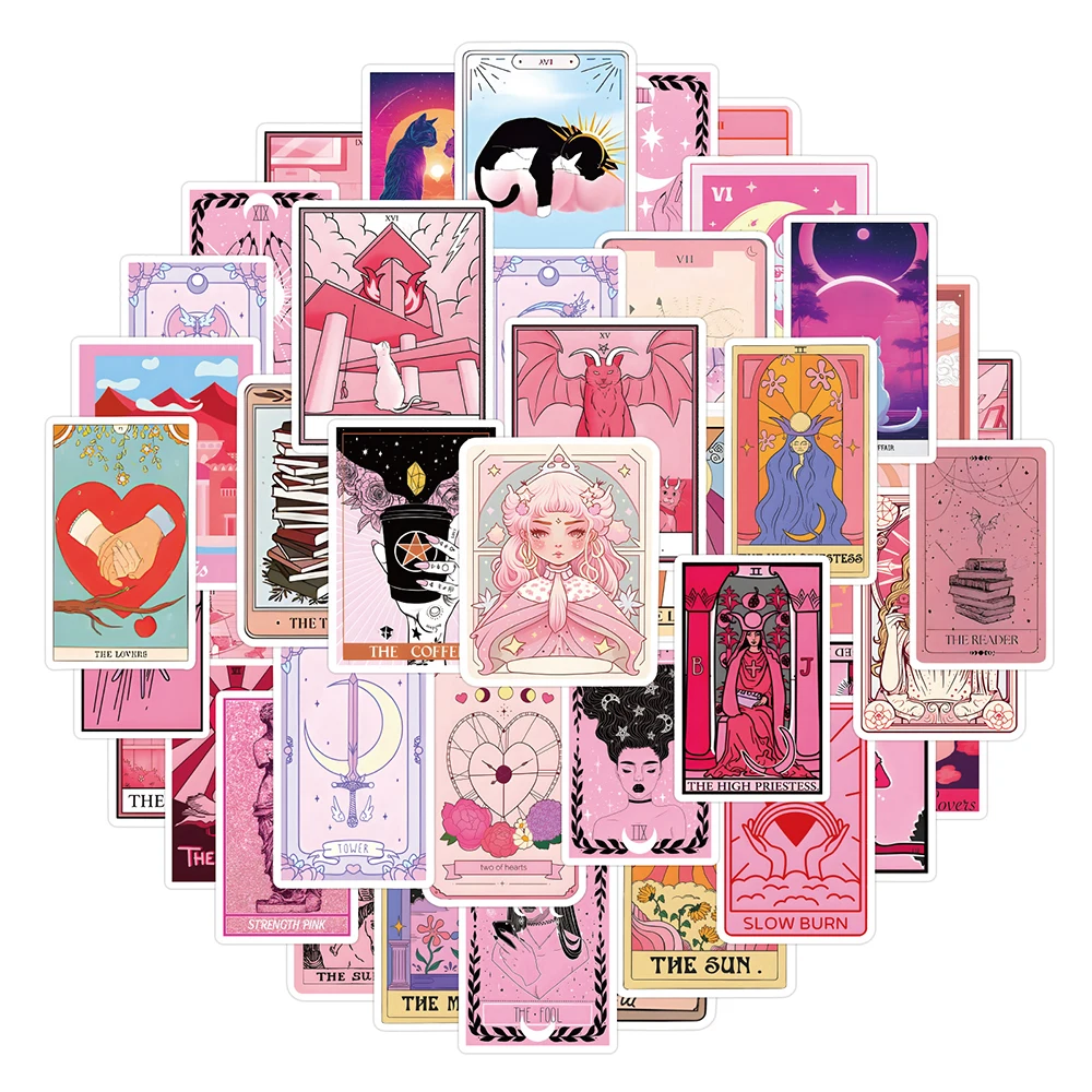 

10/30/50/110pcs Kawaii Pink Cat Tarot Aesthetic Stickers Art Decals DIY Laptop Scrapbook Phone Diary Decoration Graffiti Sticker