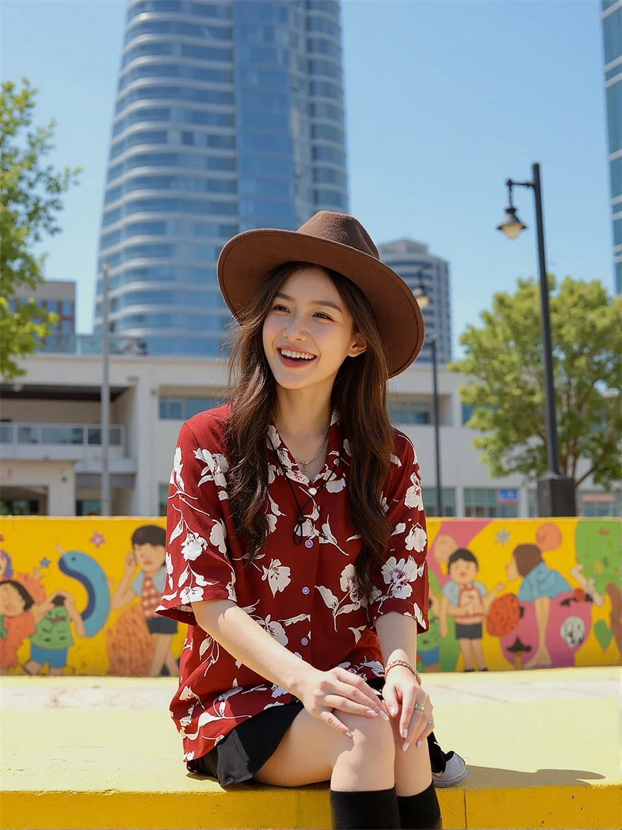 

Short Sleeve Red Youth Women'S Blouses Fashion Cotton Female Korean Style Autumn Long Tops Big Size Formal Outerwear Tunic