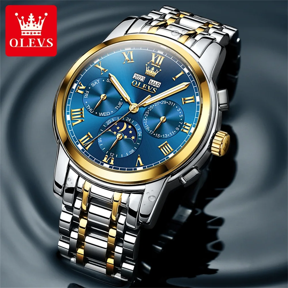 OLEVS Moon Phase Automatic Watch for Men Multifunctional Luxury Brand Business Watch Classic Roman Dial Men\'s Mechanical Watch