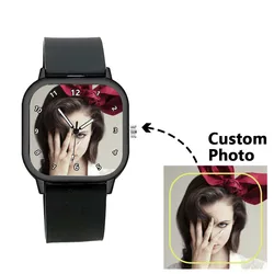 Fashion Brand Men's Watch Black Silicone Square Customizable Photo Print Pet Cartoon Logo Design Quartz Women's Watches