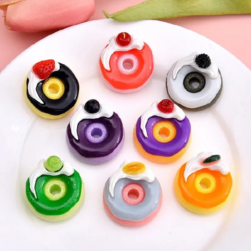 10Pcs Sweet Donut Resin Plane Fruit Food Accessories Fashion Hairpin Earrings Patch Girl DIY Jewelry Phone Case Charm Materials