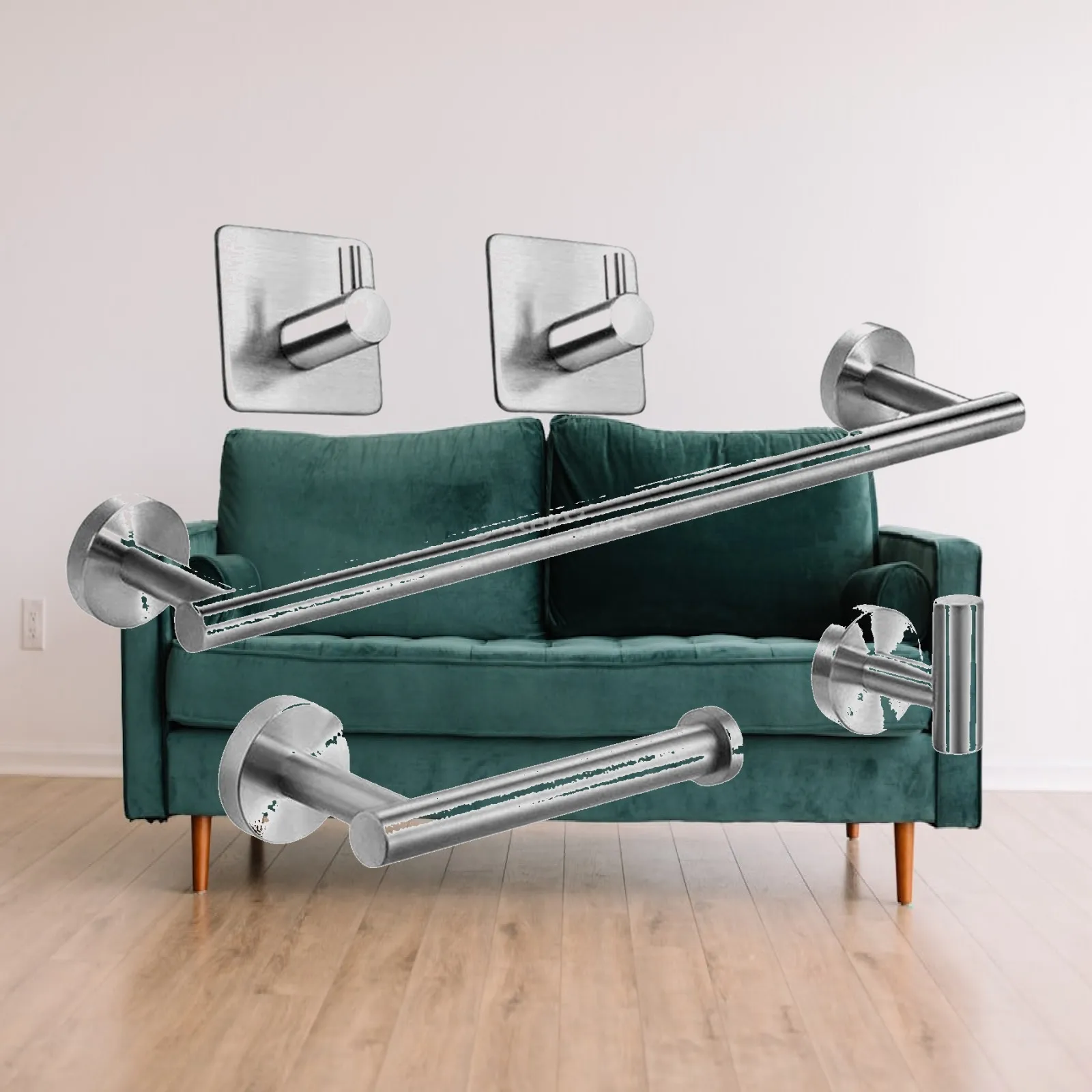 Matte Stainless Steel Bathroom Kit Wall Mounted Towel Bar Toilet Paper Holder and Multipurpose Hooks
