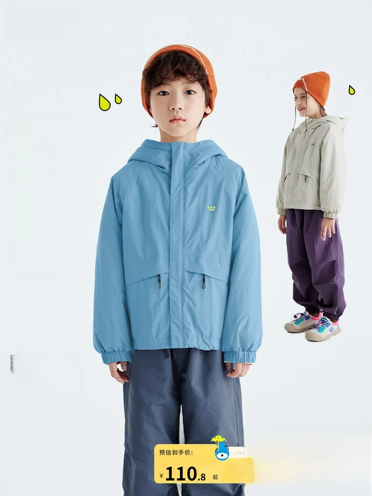 Gurui Diary Children's Hooded Jacket Autumn Winter New Style Waterproof Fleece Lined Boys Girls Outerwear Nylon Fabric Zipper...