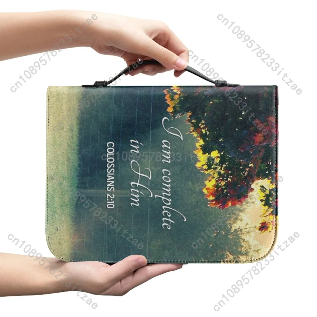 Women's Bible Bag New Bible Praise Poetry Print Bible Cover Case Zippered Handle Handbag Practical Study Book Holy Storage Boxes