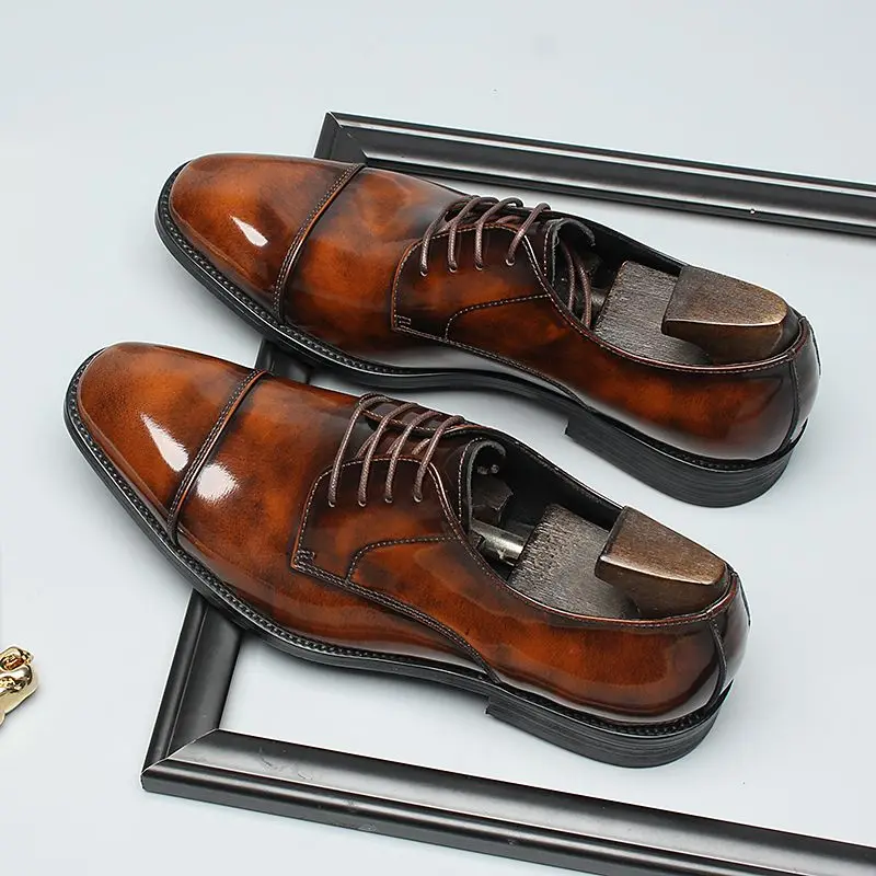 

Men's Three-joint 2025 Spring Handmade British Style Cowhide High-end Business Wedding Lake-up Leather Loafers Shoes