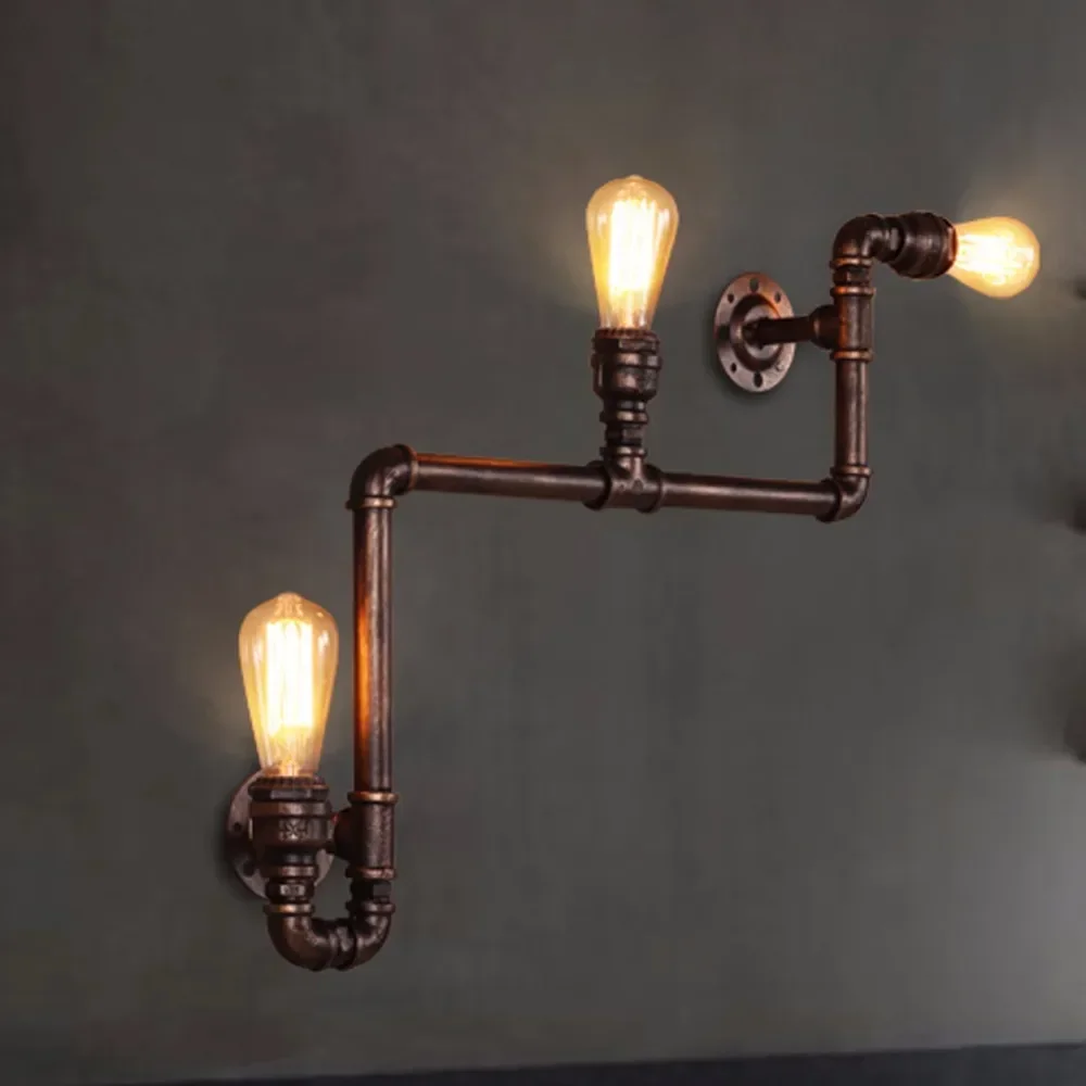3 Head Loft Industrial Wall Lamp Antique E27 Edison Bulbs Vintage Water Pipe Wall Lamp For Living