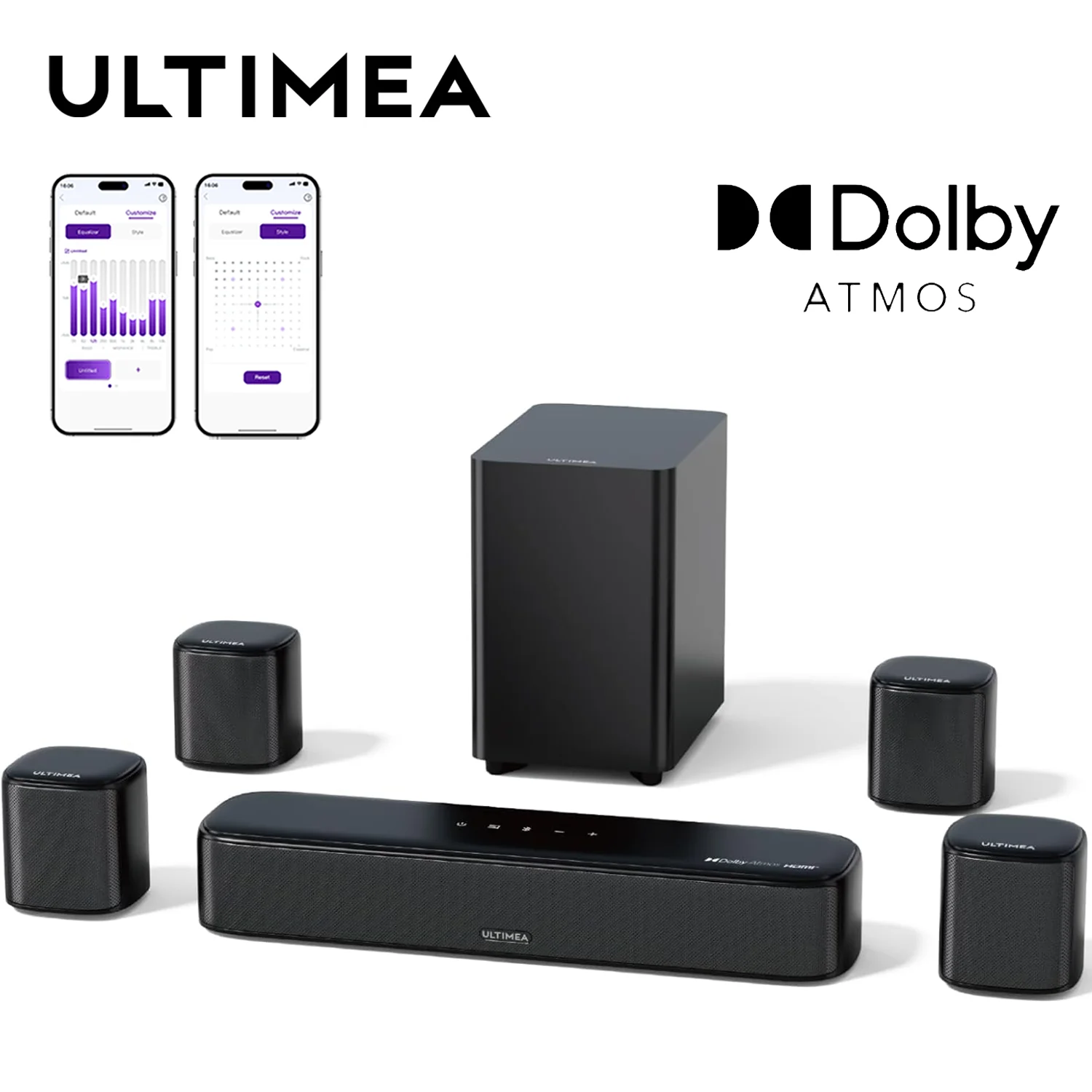

ULTIMEA 7.1 Sound Bar with Dolby Atmos, Surround Sound System for Home Cinema with App Control, 350W Home Bluetooth Speakers