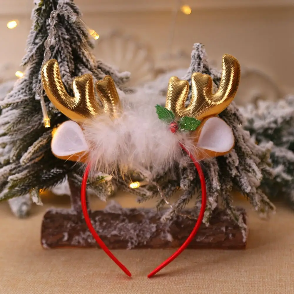 

Girl Soft Bow Bells Elk Christmas Hat Christmas Decoration Female Plush Hair Hoop Antlers Headband Christmas Hair Band