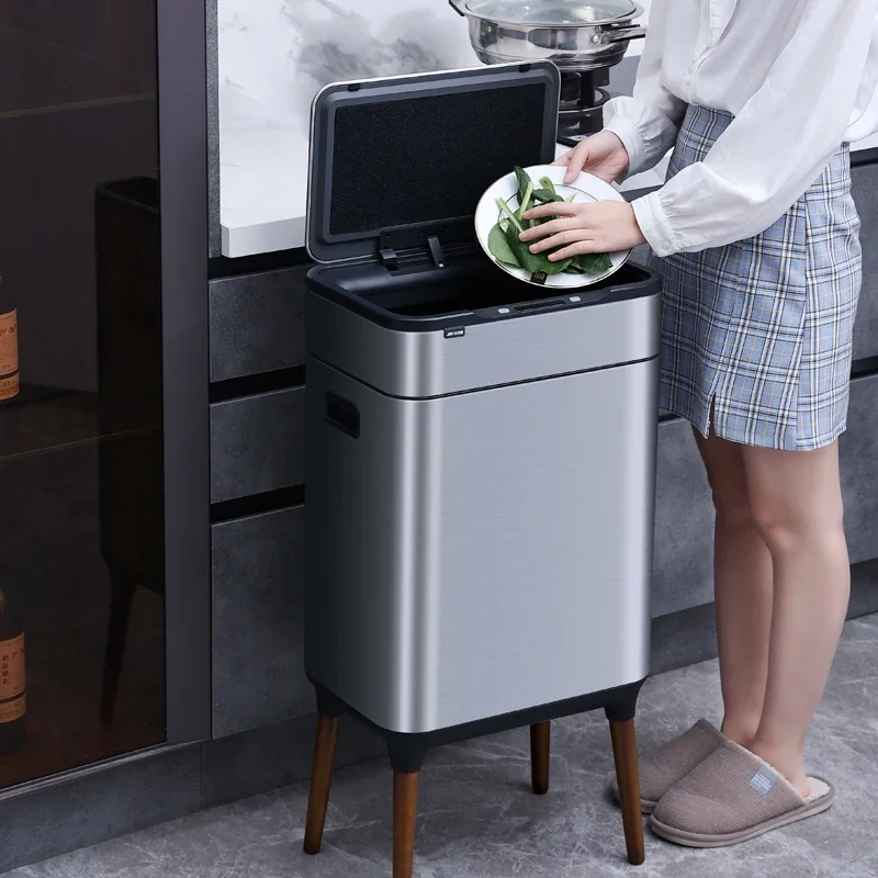 Kitchen Environmental Protection Stainless Steel Smart Waste Bin Garbage Dustbins Trash Can with Feet