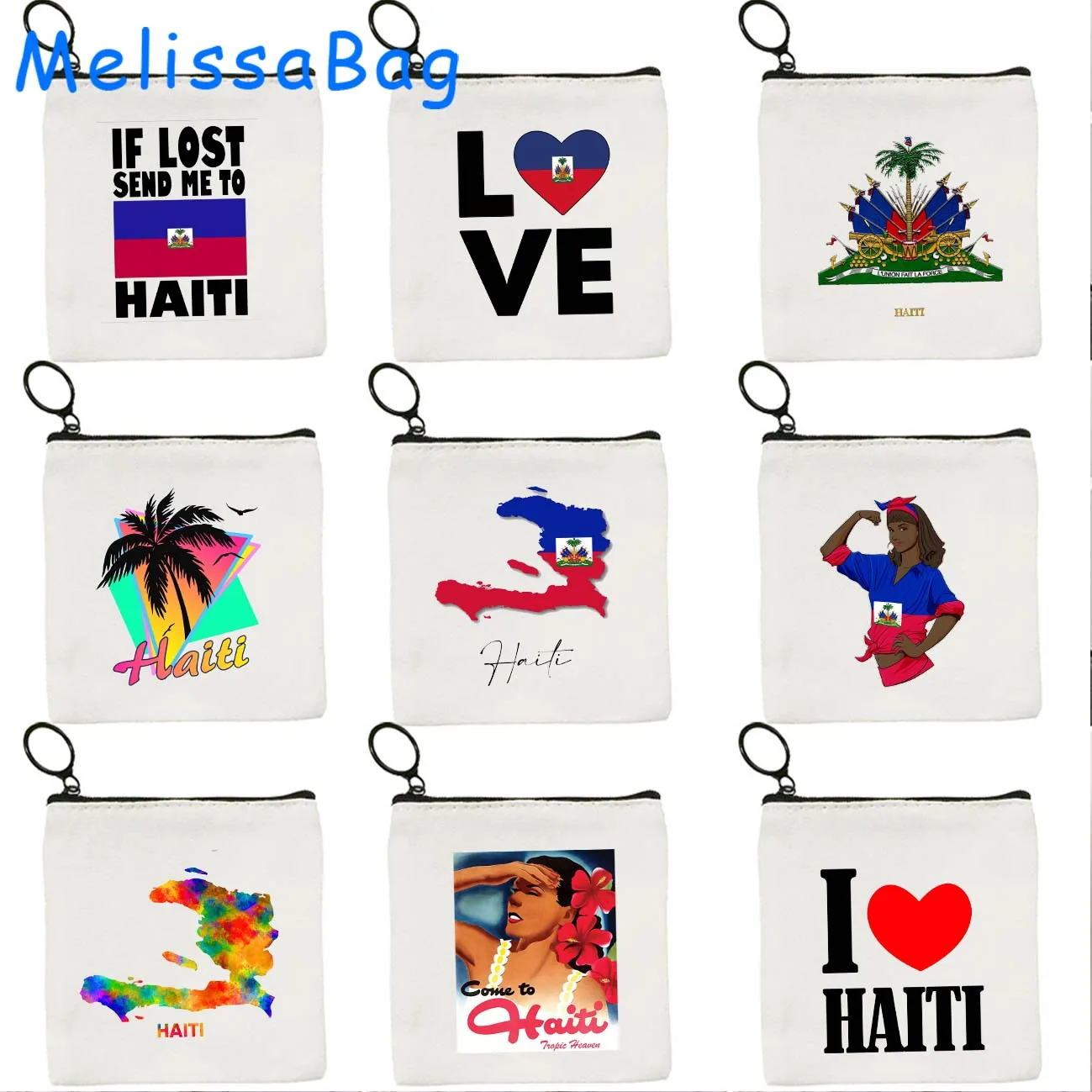 Haiti Land Karte Flagge Erbe Monat haitianische Mädchen Geschenke Herz Leinwand Geldbörse Schlüssel Fall Karte Aufbewahrung taschen Brieftasche Reiß verschluss Beutel