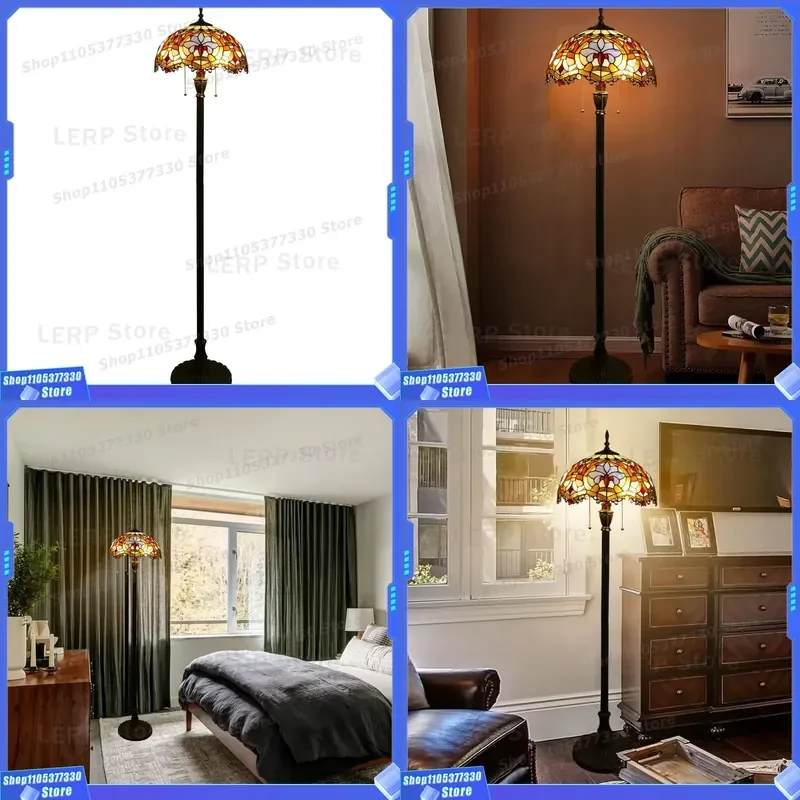 Baroque Stained Glass Floor Lamp Modern Design for Living Room Reading Light Indoor Decor Custom Packaging Home Lighting