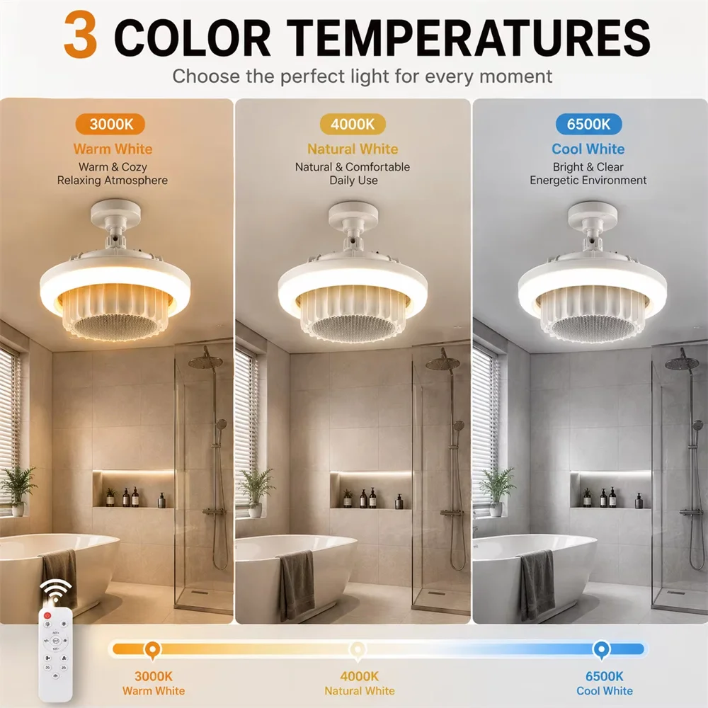 E27 Heizlüfter mit Licht 600W Ganzhausheizung Warmluftlampe mit Fernbedienung und Dimmfunktion, Spiralförmiger Elektrischer Deckenventilator mit Licht – Detail 4