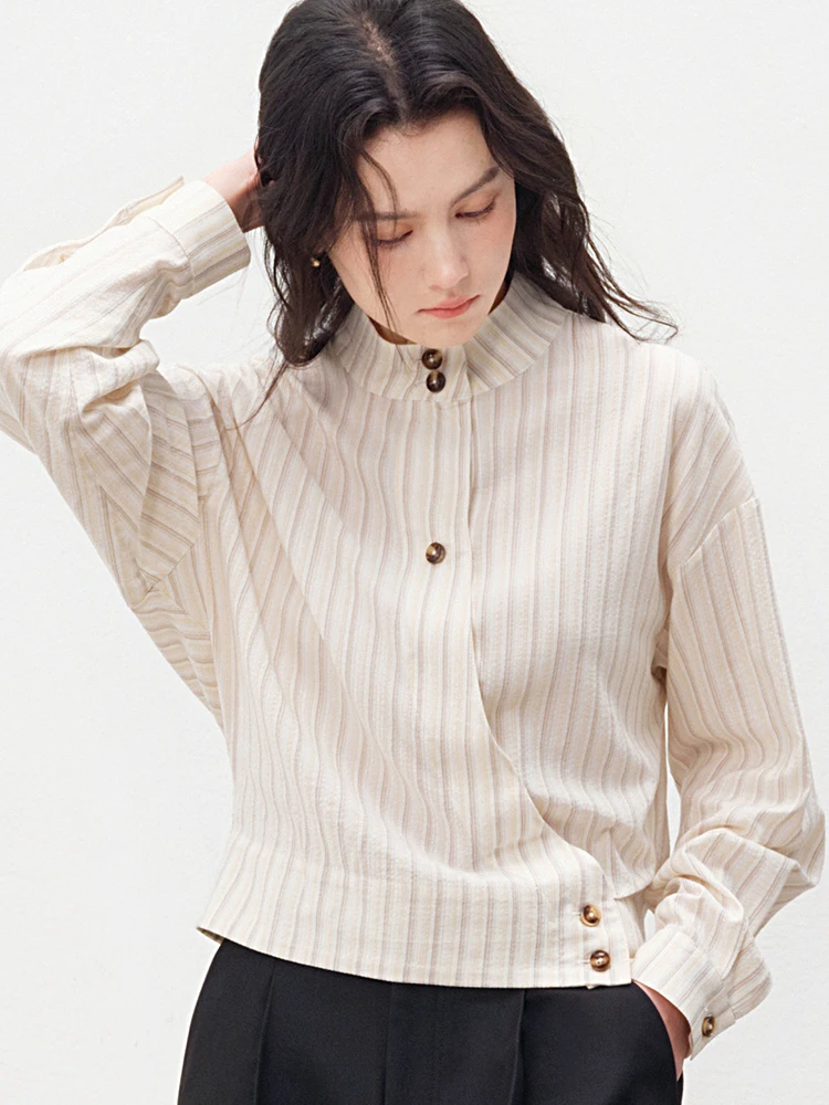 

next Wed Paper Micro Light Moment Stand Collar Striped irt Women's Commute Sle Pure Cotton Long Sve Thin Cotton irt