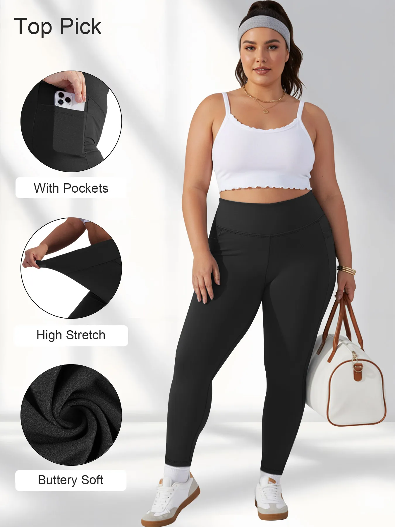 Plus Size Leggings for Women with Pockets Yoga Pants Tummy Control High Waist Workout Leggings Non See Through Daily Wear