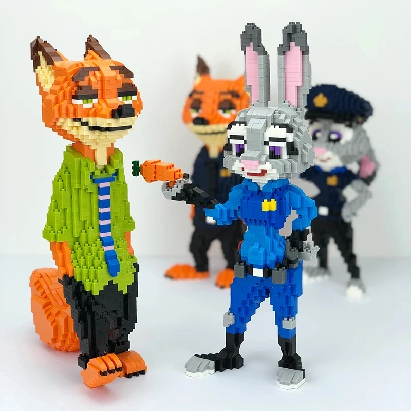 Mini Blocks Zootopia Cartoon Figures Toy Rabbit Judy Fox Model Anime Micro Building Blocks for Children Toys Christmas Gifts