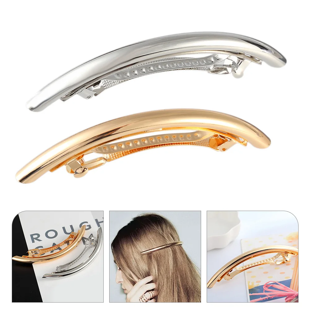 2 Pcs Metal Elbow Hairpin French Barrette Temperament Clip Clips for Women Gold Barrettes Thick