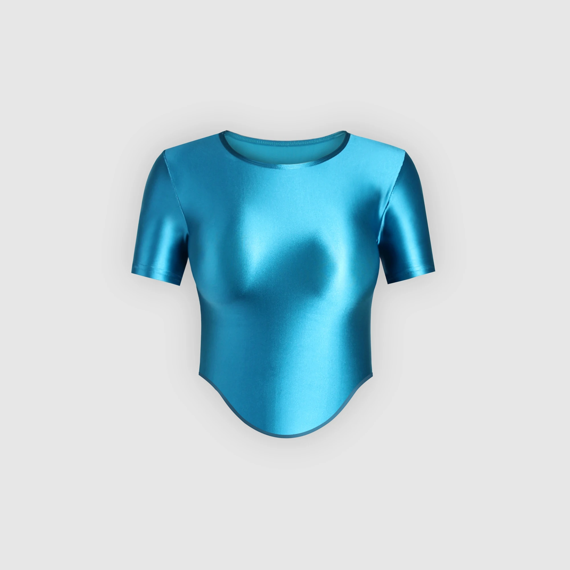 

XCKNY glossiness series top oil bottoming shirt short sleevele Arc short sleeves sports Yoga swim Undershirt Satin glossy top