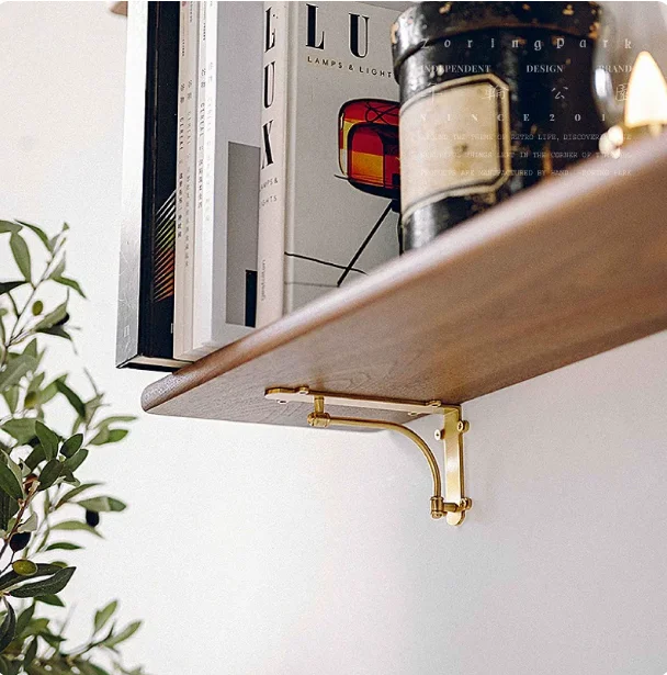 Supports Heavy Duty Shelf Hardware Organizer Brackets Accessories Vintage Brass Shelf Brackets Industrial Triangle Wall Mounted