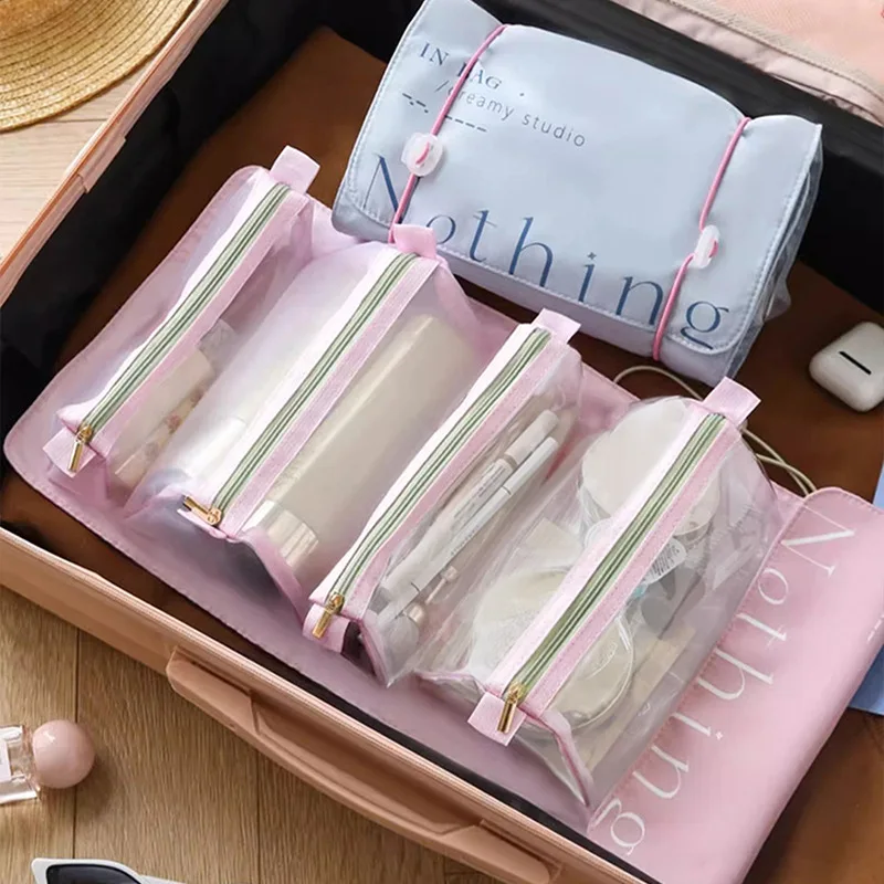 Folding Storage Bag Travel Portable Makeup Bag  Large Capacity Detachable Cosmetics Toiletries Bag